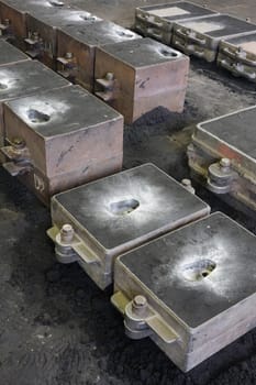 Foundry, sand molded casting, molding flasks
