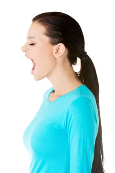 Woman stressed is going crazy in frustration.