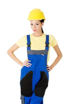 Female construction worker, isolated on white