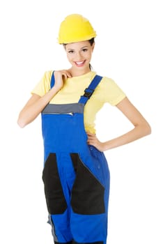 Female construction worker, isolated on white