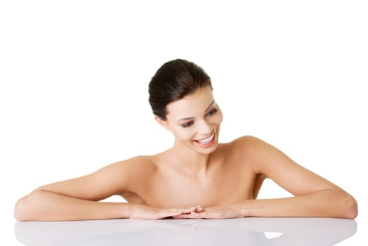 Portrait of a beautiful female model on white background