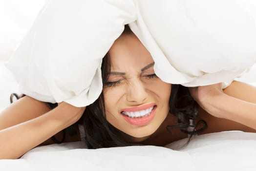 Beautiful woman in bed, have insomnia problem