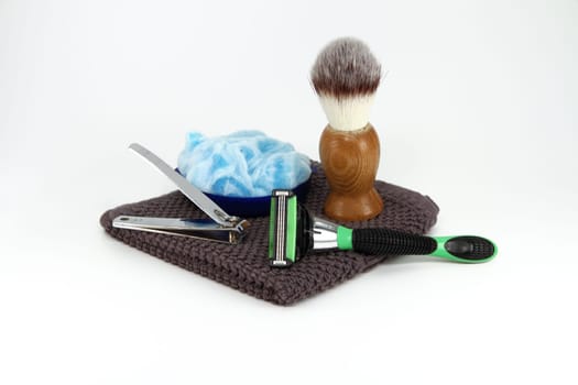 A simple collection of manly shaving and grooming supplies.