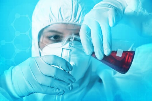 Scientist pouring chemicals in a laboratory