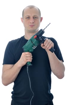 Handyman with drill over white background