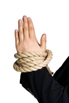 business hands in chains, isolated on white