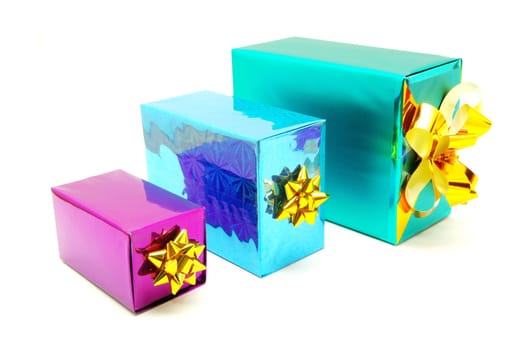 Christmas box gifts with satin bow isolated on white background