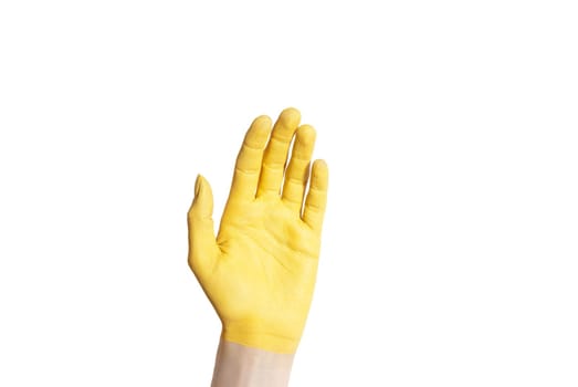 a yellow hand isolated on white