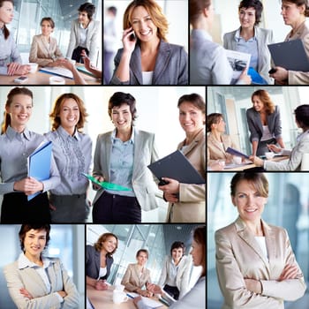 Collage of successful businesswomen at work