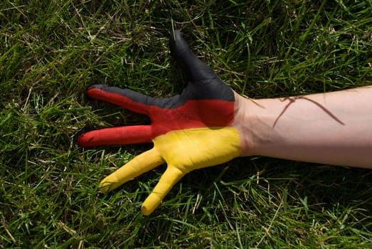 a hand painted in german colors lying in the gras