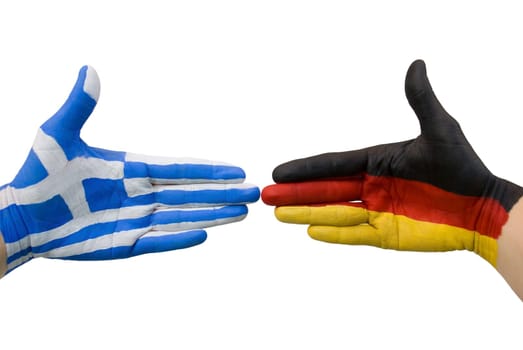 germany and greece handshaking, isolated