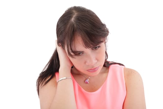 Lonely sad woman deep in thoughts