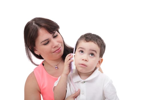 boy and mother playing together