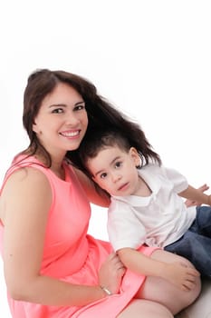 Pretty young women with her son isolated