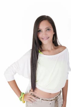 Cute hispanic teenage girl with braces and a big smile