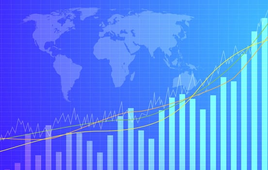 Graph going up and world map in background