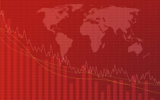 Graph going down and world map in background