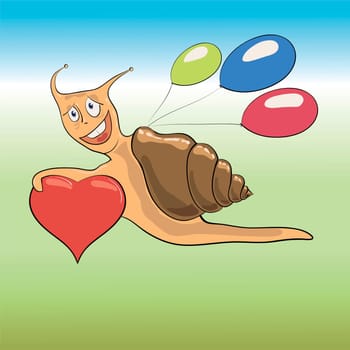 colorful illustration with snail and heart for your design