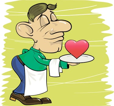 colorful illustration with waiter and heart for your design