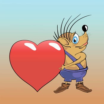 colorful illustration with hedgehog and heart for your design