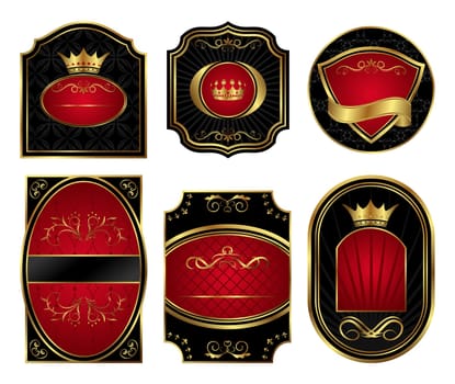 Illustration set black gold-framed labels - vector