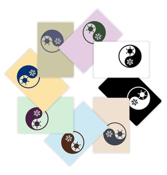 Symbol of climate balance in shape yin-yang as firm style on colored cards design - vector