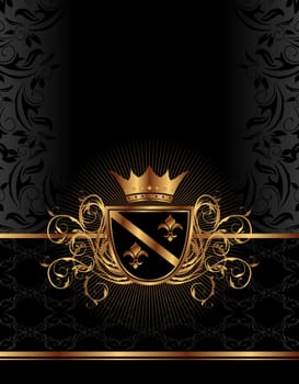 Illustration golden ornate frame with crown  - vector