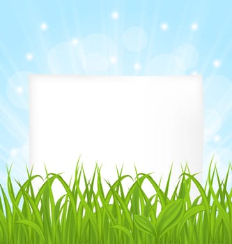 Illustration natural card with green grass and paper sheet - vector