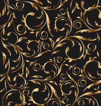 Illustration golden seamless floral background, pattern for continuous replicate - vector
