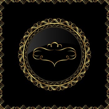 Illustration luxury gold ornament with emblem - vector