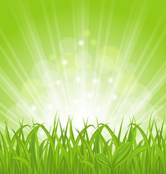 Illustration spring background with green grass - vector