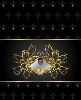 Illustration gold floral packing with heraldic element - vector