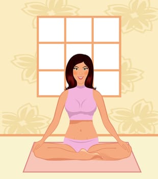 Illustration young woman yoga in gym