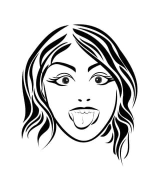 Illustration girl putting out the tongue. Close up - vector