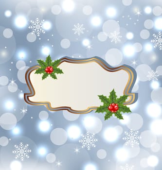 Illustration template frame with mistletoe for design christmas card - vector