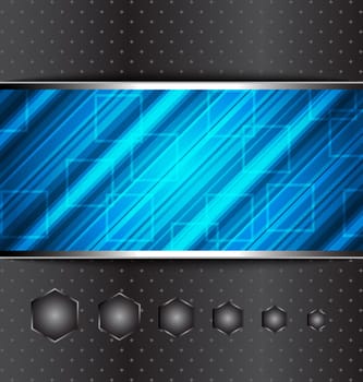 Illustration techno abstract blue background, striped texture - vector