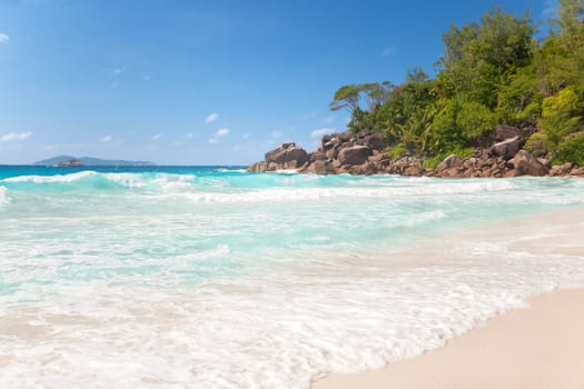 tropical beach with white sand and turquoise waters - Seychelles,Anse Georgette