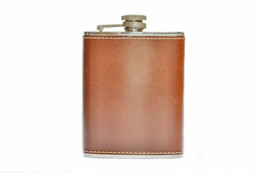 Brown hip flask isolated on white