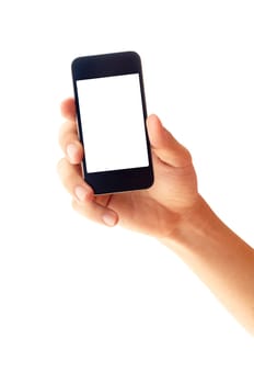 isolated hand holding smartphone or phone, two clipping path is in jpg, hand outline and the phone screen.