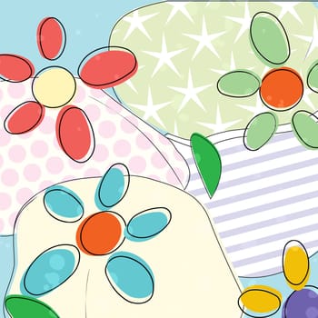 Illustration of pastel colored stylized flowers