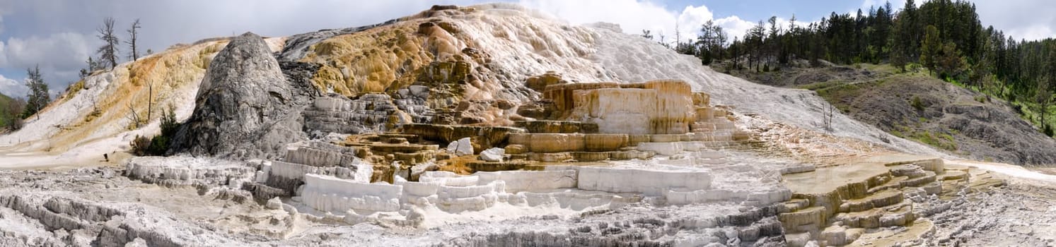 overview of Mammoth Hot Springs in Yellowstone National Park in Wyoming in the United States of America