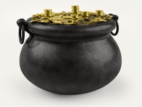 A photo of a pot of gold on a white background.