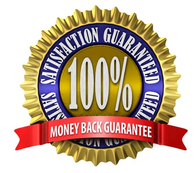 An illustration of a 100% satisfaction guaranteed seal on white.