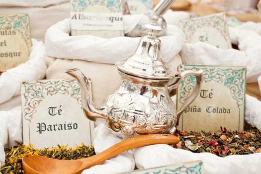 Tea and tea bags in the street market