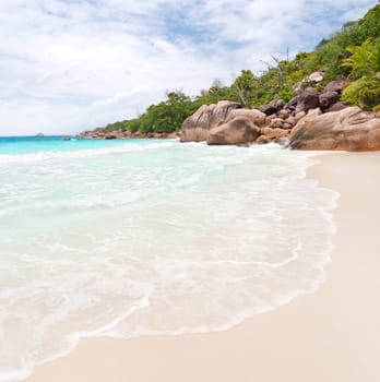 tropical beach with white sand and turquoise waters - Seychelles,Anse Georgette
