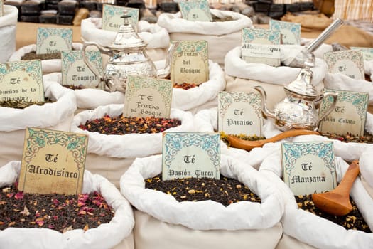 Tea and tea bags in the street market
