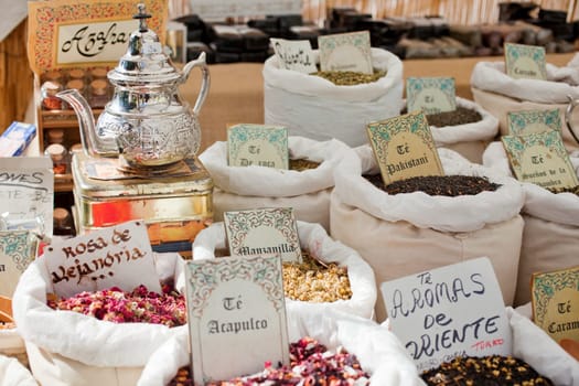 Tea and tea bags in the street market