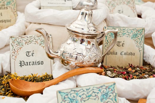 Tea and tea bags in the street market