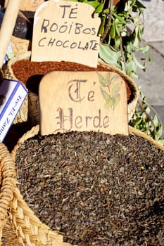 Inflorescences of tea in a wicker basket