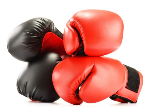 Leather boxing gloves isolated on white